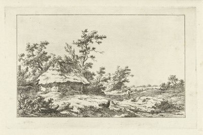 Man met hark bij een schuur Landschappen (A-F) (serie) door Carel Lodewijk Hansen
