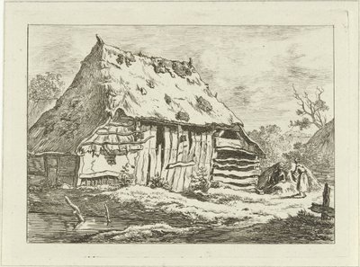 Paar bij een boerenschuur Landschappen (1-6) (serie) door Carel Lodewijk Hansen
