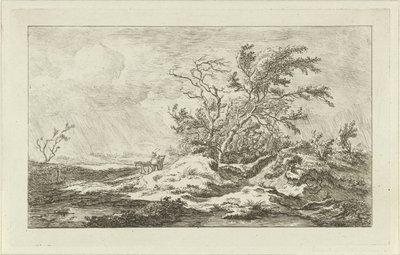 Paard met wagen in een landschap door Carel Lodewijk Hansen