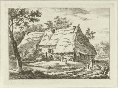 Vrouw met kind bij een boerderij door Carel Lodewijk Hansen