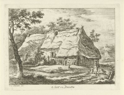 Vrouw met kind bij een boerderij door Carel Lodewijk Hansen