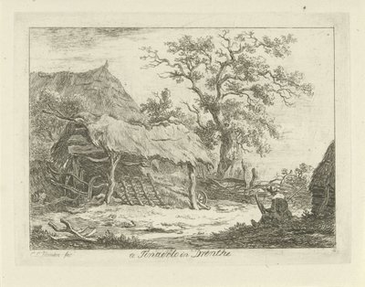 Zittende figuur bij een schuur door Carel Lodewijk Hansen