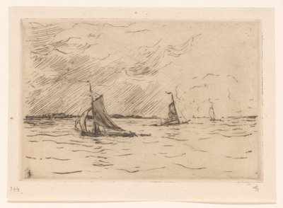 Drie zeilboten op de Maas door Carel Nicolaas Storm van 