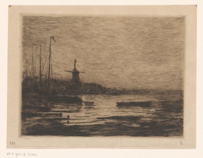 Gezicht op Zwijndrecht bij avond door Carel Nicolaas Storm van 