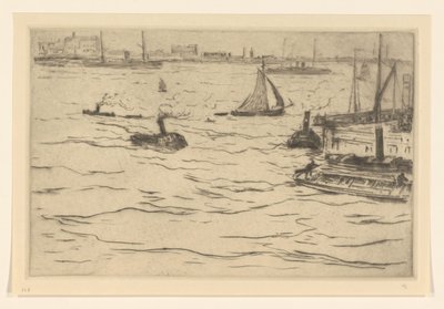 Gezicht op de Maas te Rotterdam door Carel Nicolaas Storm van 