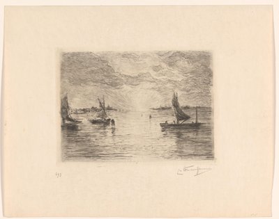 Lagune bij zonsondergang door Carel Nicolaas Storm van 
