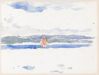 Gezicht op zee met boot (?) door Carel Nicolaas Storm van 