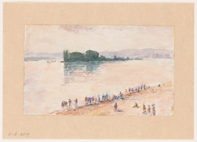 Gezicht vanaf de oever over de volle breedte van een rivier door Carel Nicolaas Storm van 