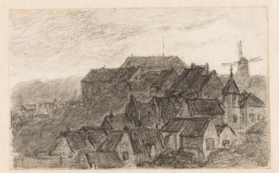 Stadsgezicht op Kleve met molen door Carel Nicolaas Storm van 