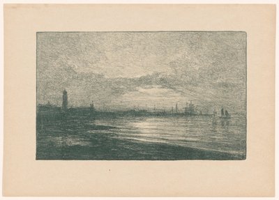 Zeehaven bij avond door Carel Nicolaas Storm van 