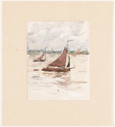 Zeilende vissersschepen op de Schelde door Carel Nicolaas Storm van 