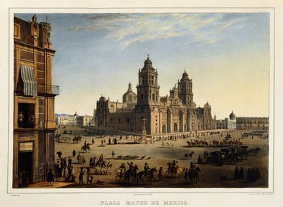 Plaza Mayor, Mexico, c.1839 door Carl (after) Nebel