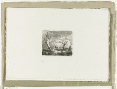 Man met schepnet in onweer door Carl August Lebschee