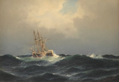 Een stoomschip in een storm op de Atlantische Oceaan door Carl Bille