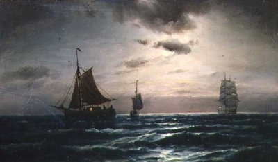 Schepen in Maanverlichte Wateren door Carl Bille