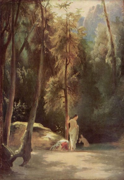 Badende in het park van Terni (Badende vrouwen in het bos) door Carl Blechen