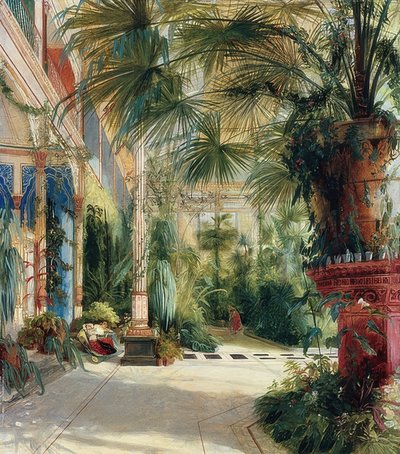 Het interieur van het palmenhuis door Carl Blechen