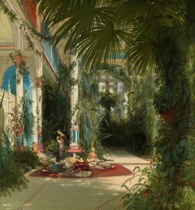 Het interieur van het Palmenhuis op het Pfaueninsel bij Potsdam door Carl Blechen