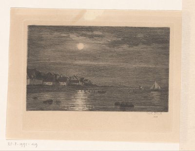 Dorpje aan het water, bij maanlicht door Carl Bloch