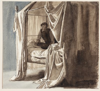 Een Bed met Hemel. Studie voor het Schilderij "Niels Ebbesen en Graaf Gert" tentoongesteld in 1868 door Carl Bloch