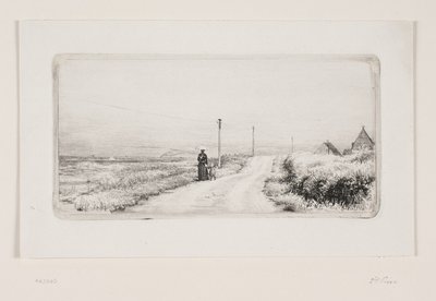 Landweg met wandelende dame. Zonnige namiddag door Carl Bloch