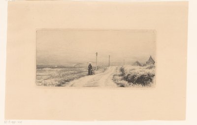 Landweg met wandelende dame en kind door Carl Bloch