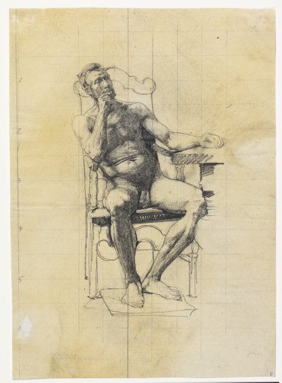 Mannelijk model. Studie voor het beeld van Frederik III op het universiteitsbeeld 1887-89 door Carl Bloch