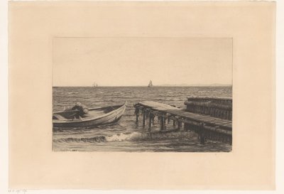 Roeiboot bij steiger door Carl Bloch