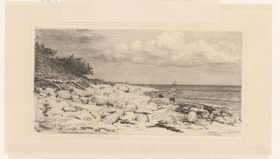 Strand met keien, aan zee door Carl Bloch