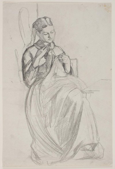 Naaien meisje (vrouw van de kunstenaar) door Carl Bloch