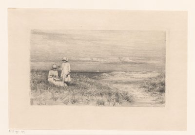 Vrouw en meisje in duinen door Carl Bloch