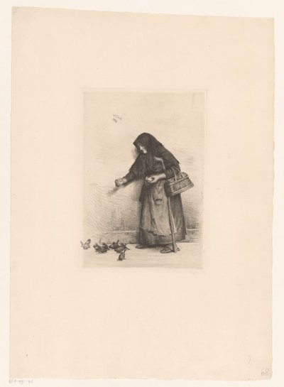 Vrouw voert vogels door Carl Bloch