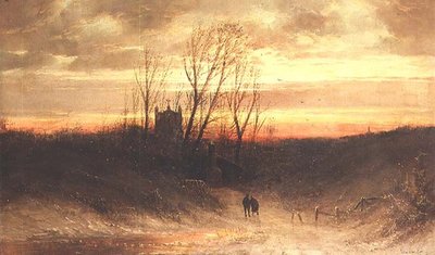 Een bebost landschap in de avond door Carl Bondel