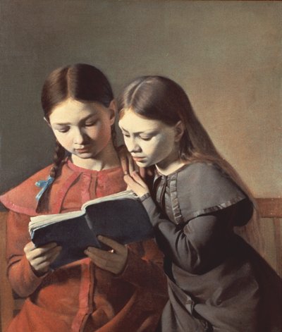 De Zussen van de Kunstenaar Signe en Henriette Lezen een Boek, 1826 door Carl Christian Constantin Hansen