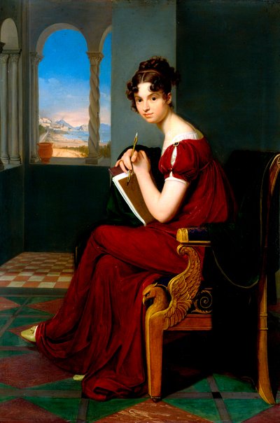 Portret van een jonge vrouw met tekenmaterialen door Carl Christian Vogel von Vogelstein