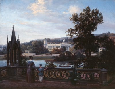 Uitzicht op Paleis Glienicke vanaf Babelsberg, ca. 1838 door Carl Daniel Freydanck