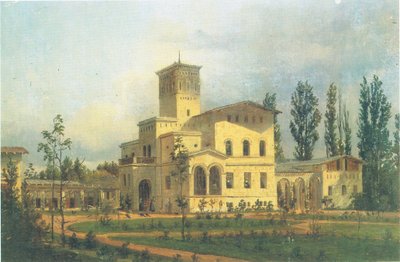 Uitzicht op het fazantengebouw bij Schloss Charlottenhof door Carl Daniel Freydanck
