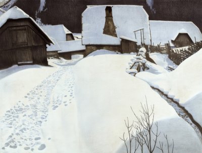 Boerderij in de winter door Carl Ederer