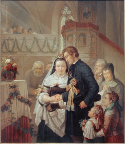 Huwelijk in de kerk van Londorf door Carl Engel von Rabenau