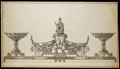 Tekening van een zilveren ovaalvormige mand, Huis van Carl Faberge door Carl Fabergé