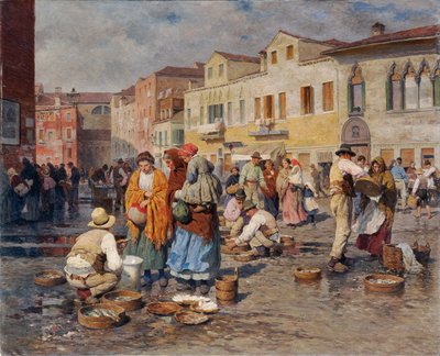 Vismarkt in Venetië door Carl Feiertag
