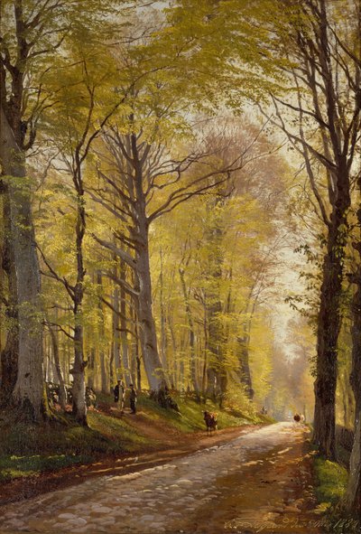 Een bosweg met herders en vee door Carl Frederick Aagaard