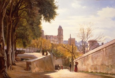 Uitzicht op Viale Trinità dei Monti met de fontein van Villa Medici, gezien vanaf Via di San Sebastianello, Rome door Carl Frederick Aagaard