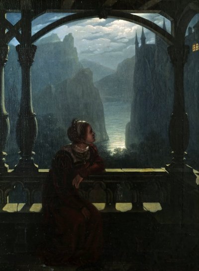 Ridderskasteel in het maanlicht, 1817 door Carl Friedrich Hampe