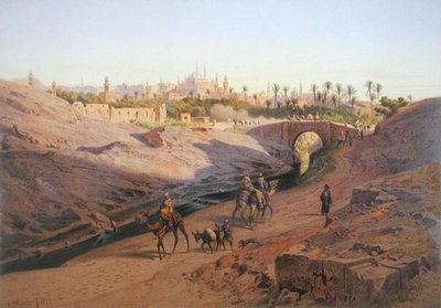 Een uitzicht op Caïro vanuit het noorden met de Witte Moskee, een van de 24 illustraties geproduceerd door G.W. Seitz, gedrukt ca. 1873 door Carl Friedrich Heinrich (after) Werner