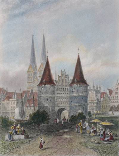 Holstentor in Lübeck, gegraveerd door John Godfrey door Carl Friedrich Heinrich Werner