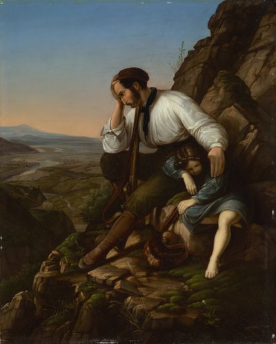 De rover met zijn slapende kind door Carl Friedrich Lessing