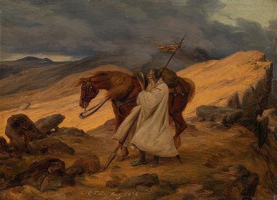 Kruisridder op wacht in de bergen. 1836 door Carl Friedrich Lessing