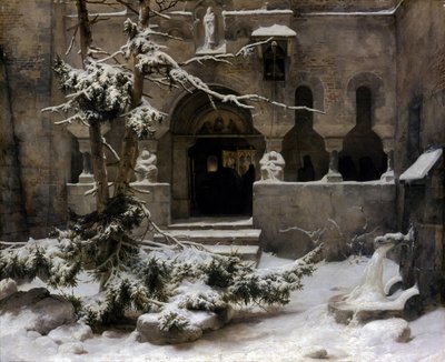 Kloostertuin in de sneeuw door Carl Friedrich Lessing