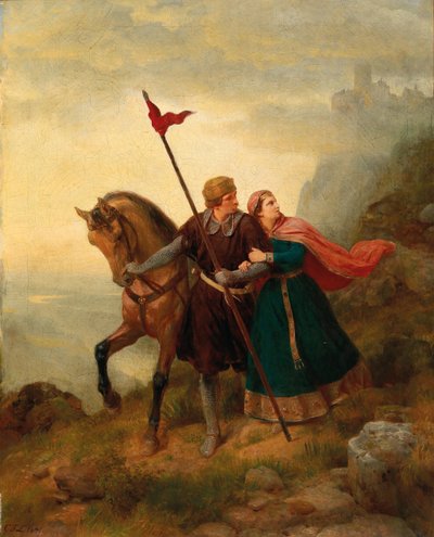 Walther en Hildegund op de vlucht door Carl Friedrich Lessing